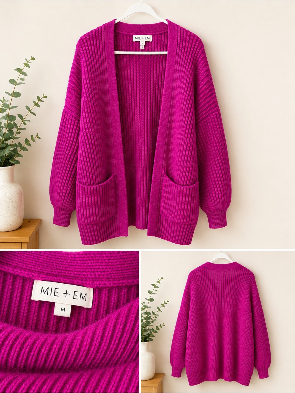 She+Sky Open-Front Fuchsia Ribbed Cardigan